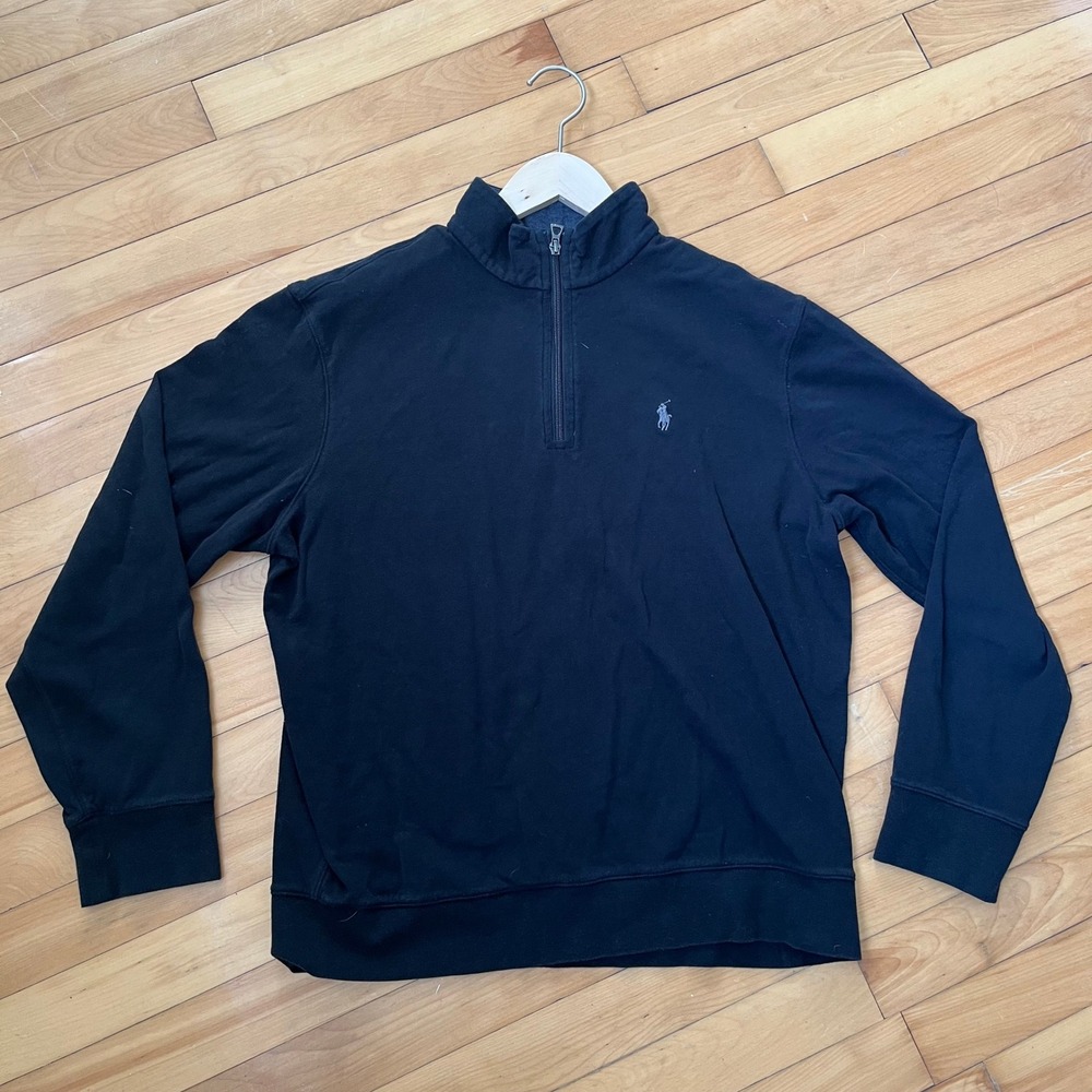 Polo Ralph Lauren Mens Black Quarter Zip Pullover Sweatshirt Size Large